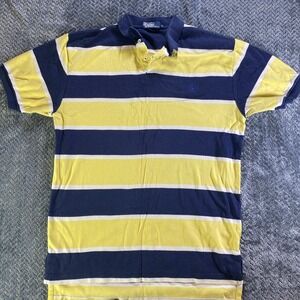 Polo Ralph Lauren Rugby Striped Shirt Mens L Yellow Blue Pony College Vintag
